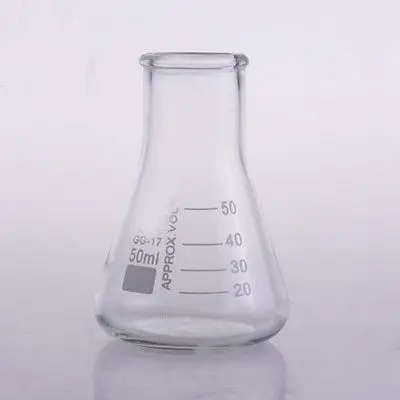 Коническая колба Erlenmeyer из боросиликатного стекла с широким горлом 50 мл для