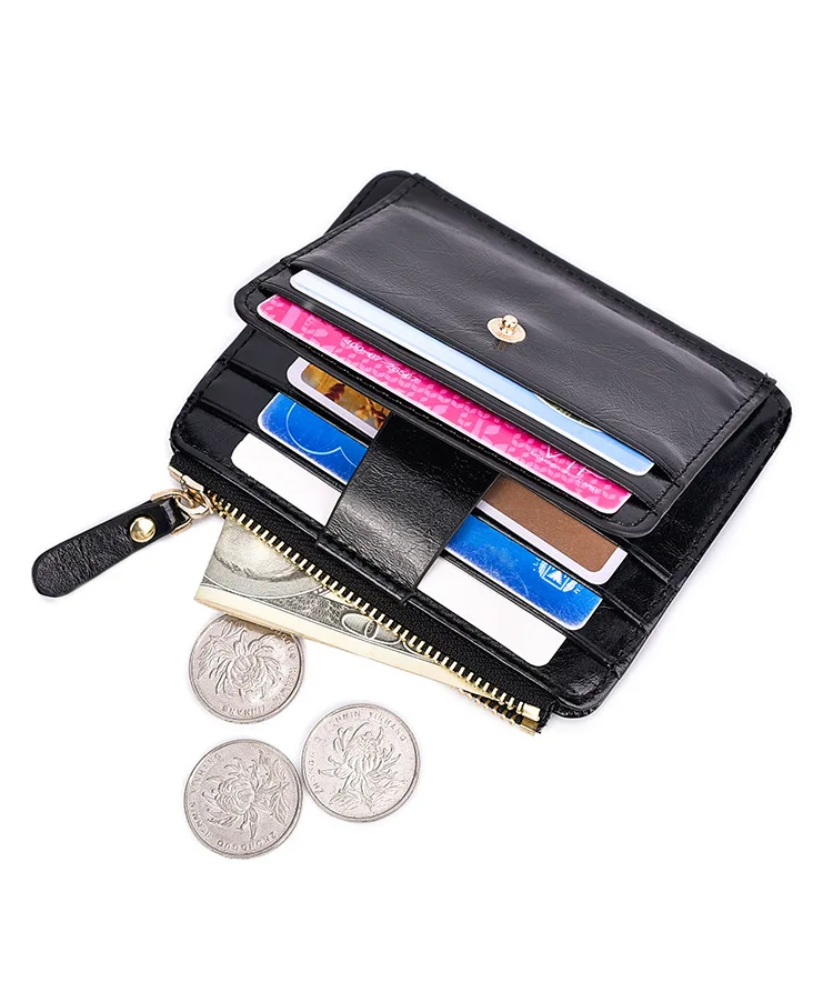 

Unisex Men Women Durable Slim Simple PU Leather Zipper Credit ID Card Holder Wallet Bussiness Travel Purse Bag with Coin Purse