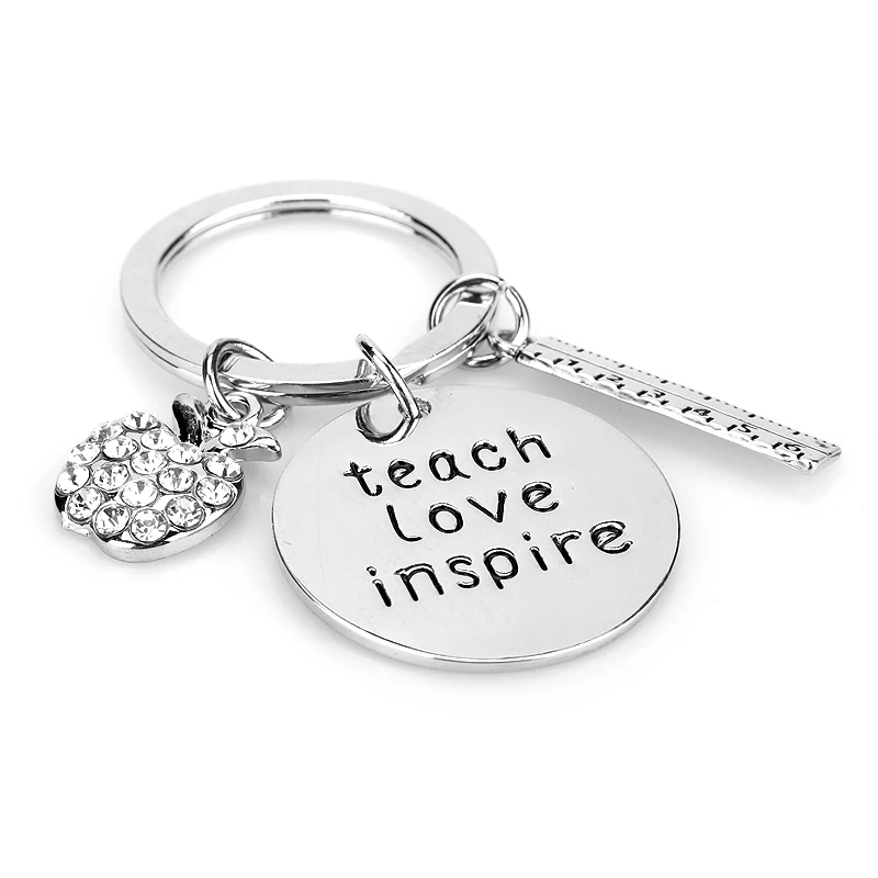 

Charms Jewelry Teacher Appreciation Apple Teach Love Inspire Keychain Kids Key Chain Key Ring Women Men Male Unisex Keyring Gift