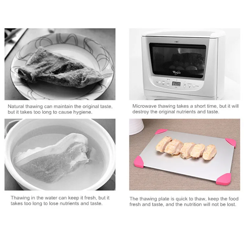 Household Rapid Defrosting Tray Frozen Food Meat Fruit Aluminum Fast Thaw Plate Board with Rubber Pads Kitchen Gadget Tool Household Rapid Defrosting Tray Frozen Food Meat Fruit Aluminum Fast Thaw Plate Board with Rubber Pads Kitchen Gadget Tool