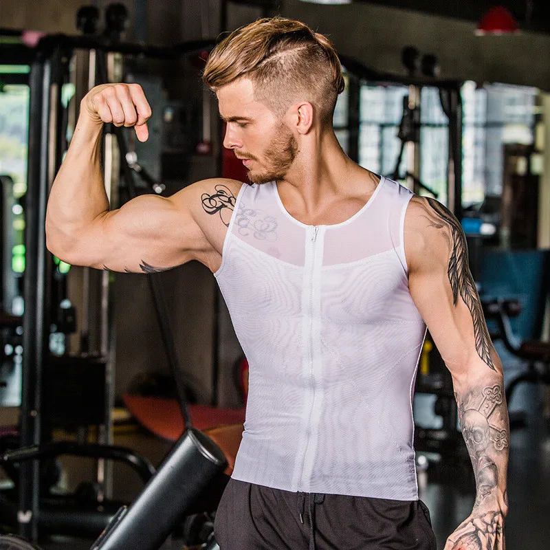 Fashion Mens Shapewear Slimming Girdle Belly Zipper Vest Male Body
