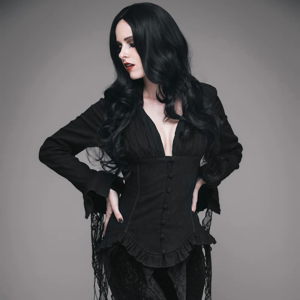 

EVA LADY Steampunk Vintage Women Sexy Deep V Painting Shirts Gothic Palace Nobility Long Sleeve Lace Blouses