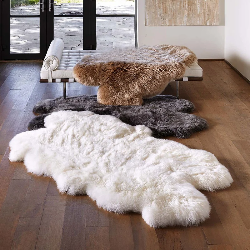 

Luxury white 100% wool natural real authentic sheepskin handmade Carpet Rug Modern contemporary tapestry mat design Nordic style