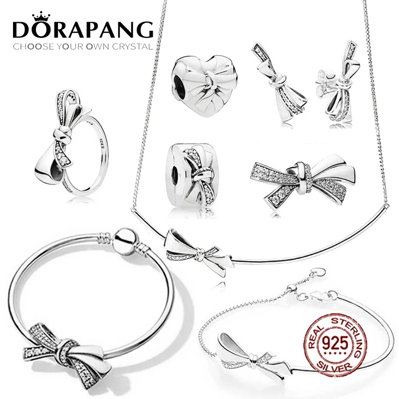 

DORAPANG 100% 925 Sterling Silver 1:1 Genuine Gorgeous Bow Charm Labradorite Beads Bracelet Earring Ring Security Clip Necklace