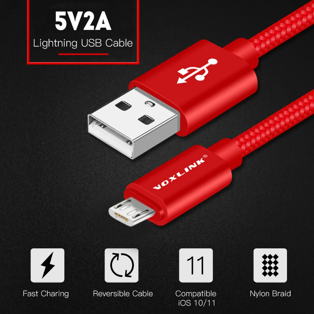 VOXLINK Micro USB кабель 2A Быстрый кабель синхронизации данных и зарядки для samsung huawei Xiaomi Redmi LG htc Andriod mini Кабели для мобильных телефонов