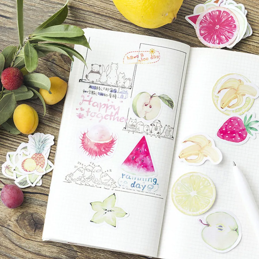46Pcs/Box Fruits Stickers Strawberry Pineapple Decorative Adhesive Sticker For Kids DIY Photo Albums Decorations Scrapbooking 46Pcs/Box Fruits Stickers Strawberry Pineapple Decorative Adhesive Sticker For Kids DIY Photo Albums Decorations Scrapbooking