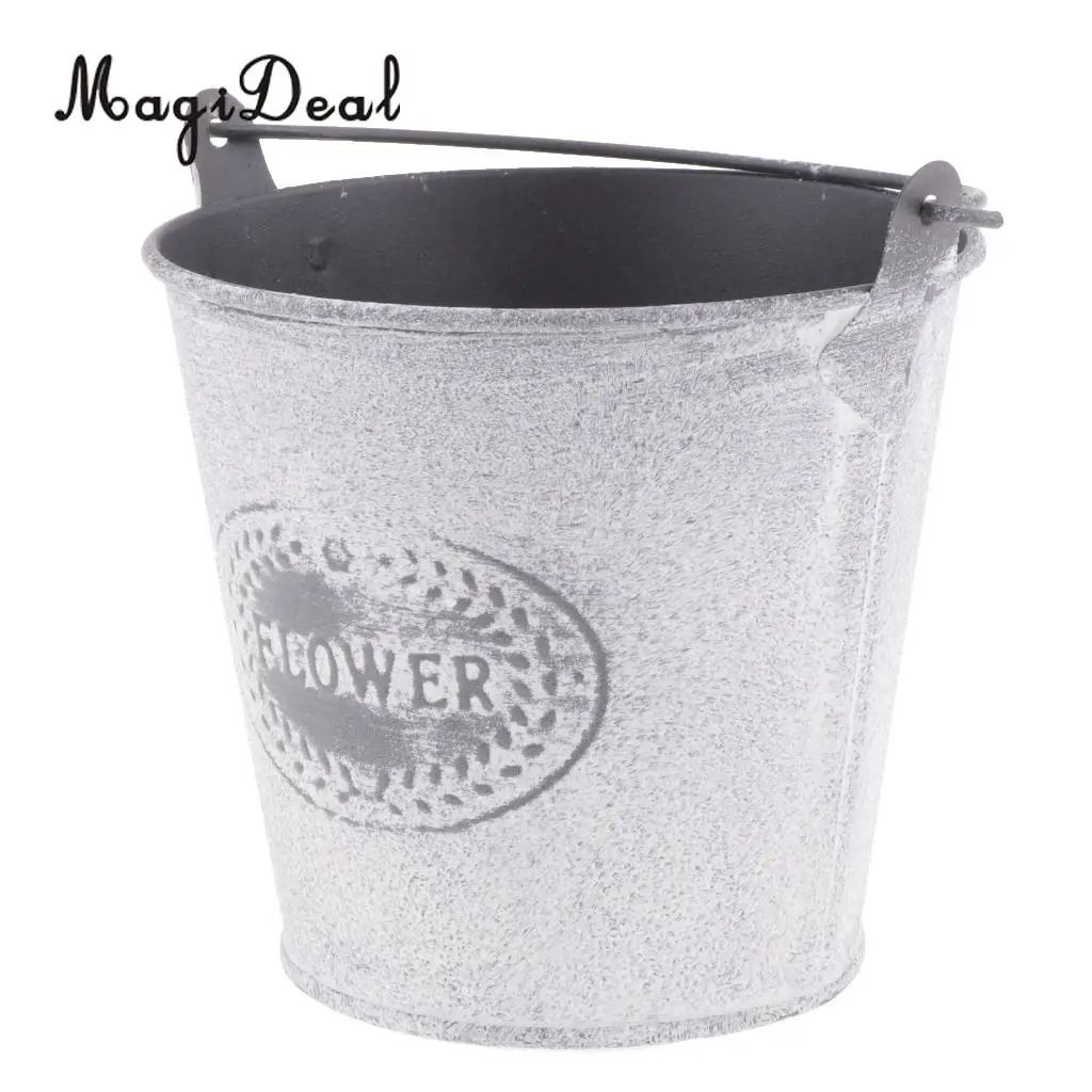Vintage Metal Tin Flower Bucket Plants Herb Pot Tabletop Vases Container Watering Can with Handle Home Garden Decor #1