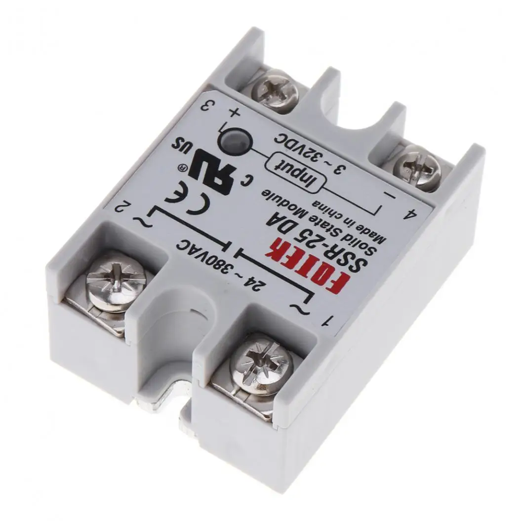 

SSR-25DA Solid State Relay Module 25A 3-32V DC To 24V-380V AC