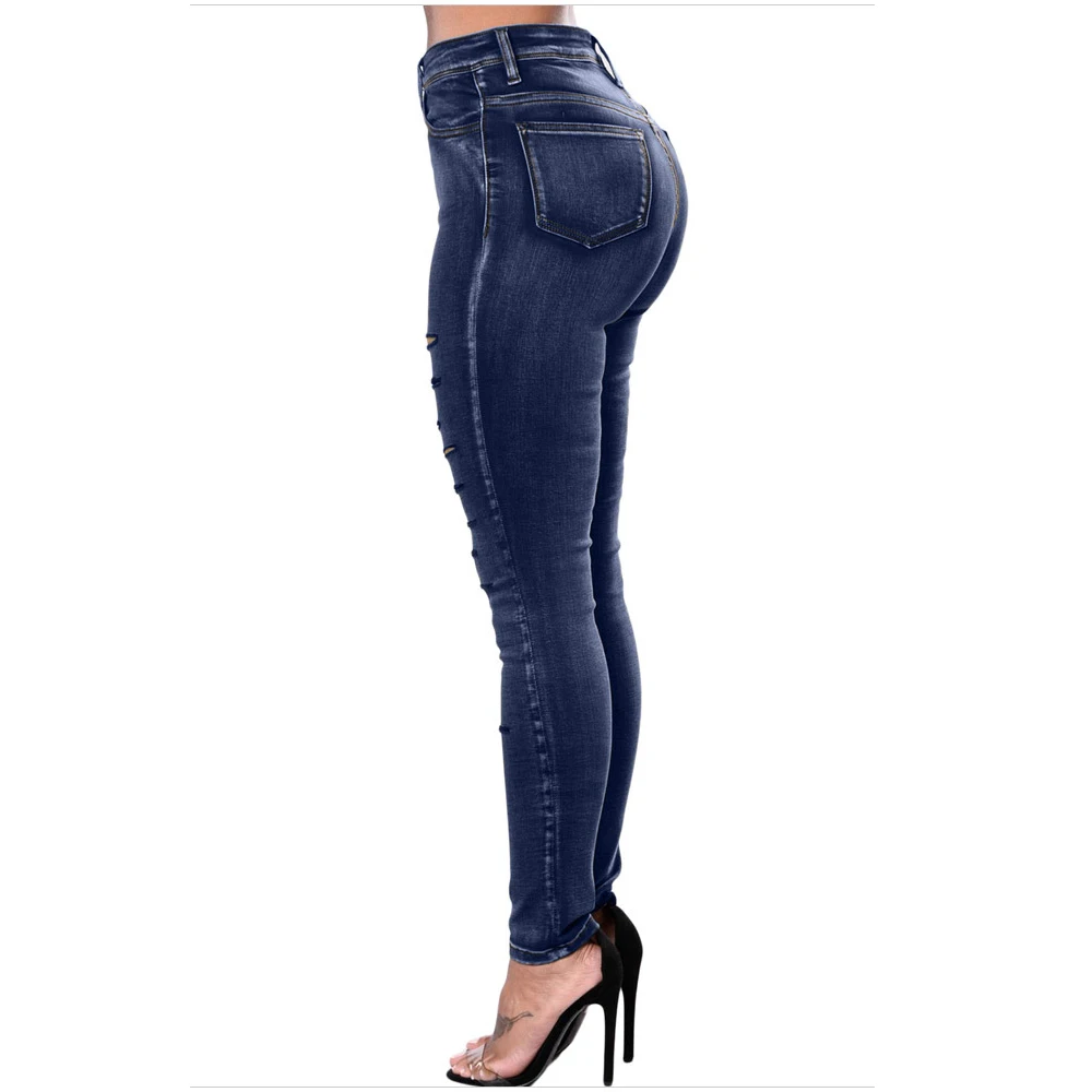 Женские брюки-карандаш большого размера Элегантные повседневные облегающие брюки большого размера модные выдалбливающие джинсы
