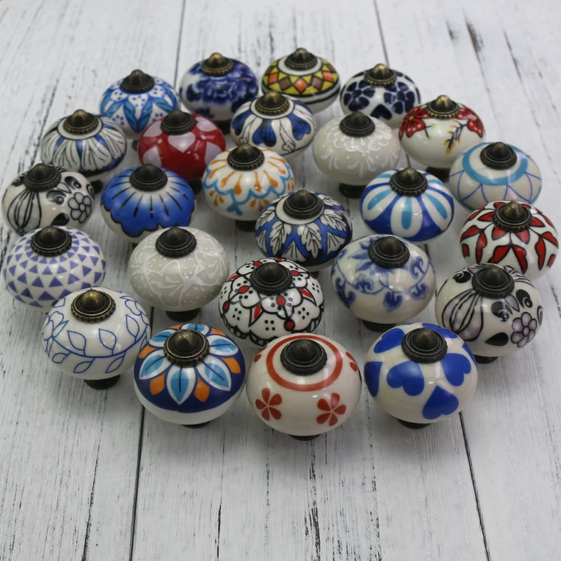 

1x Lovely Pastoral printed Round Ceramic Closet Cupboard Cabinet Door Pull Handles Knob