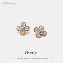 Yhpup, модные, цветные, с крестом, эмалированные, элегантные серьги-гвоздики, со стразами, кристалл дворца, Винтажные серьги для женщин, вечерние, ювелирное изделие, подарок