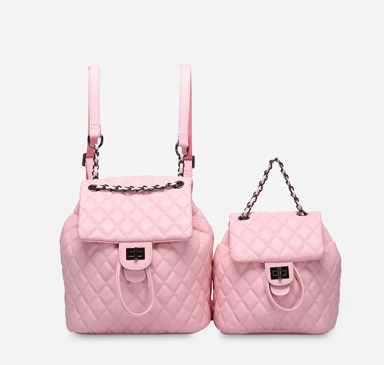 

Caker Women Pink Drawstring Backpack Diamond Lattice Backpack Leather Blue Large Chain School Bags Teenagers 2018