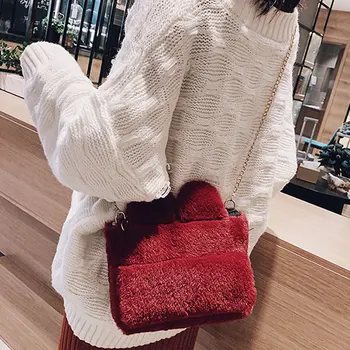 

Hot Selling 1 Pcs Women Shoulder Crossbody Bag Plush Rabbit Ears Cute for Mobile Phone Money -B5