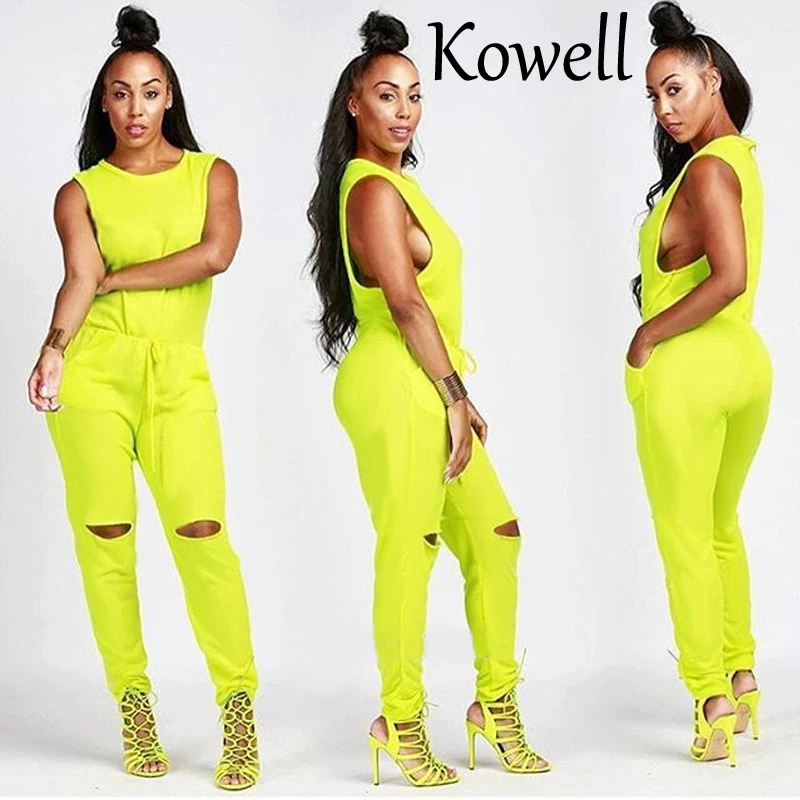 Kowell 2018 новый стиль мода лето сексуальный женский комбинезон без рукавов Drawstring выдолбленные сексуальные комбинезоны