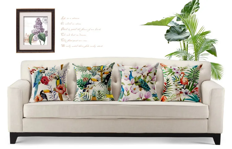 

Tropical flowers & birds sofa cushion cotton linen cushion Square pillow 42x42cm zipper pillow no fillings home decoration a0940