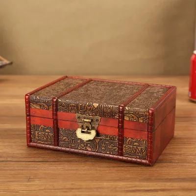 Европейская египетская антикварная шкатулка для хранения ювелирных изделий, винтажная декоративная деревянная шкатулка ручной работы для дома - Цвет: Retro lock