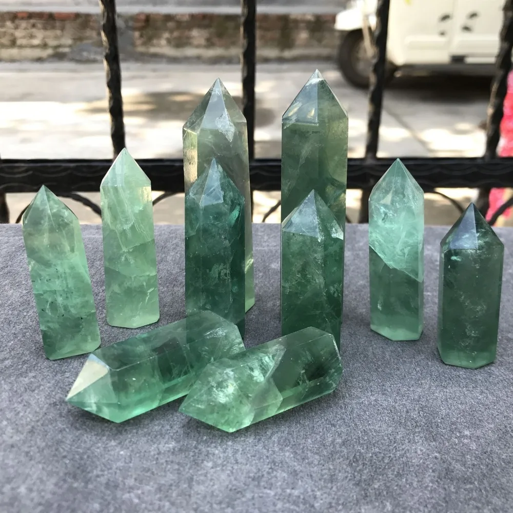 Natural Green fluorite obelisk quartz crystal wand point for healing (2)