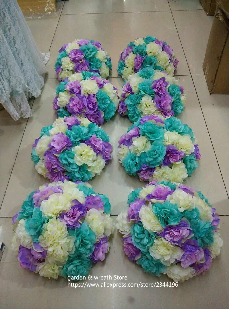 Bolas de flores decorativas do casamento personalizado, DIY pacote inclui hydrangea rose cabeças e meia bola branco vermelho laranja amarelo verde azul