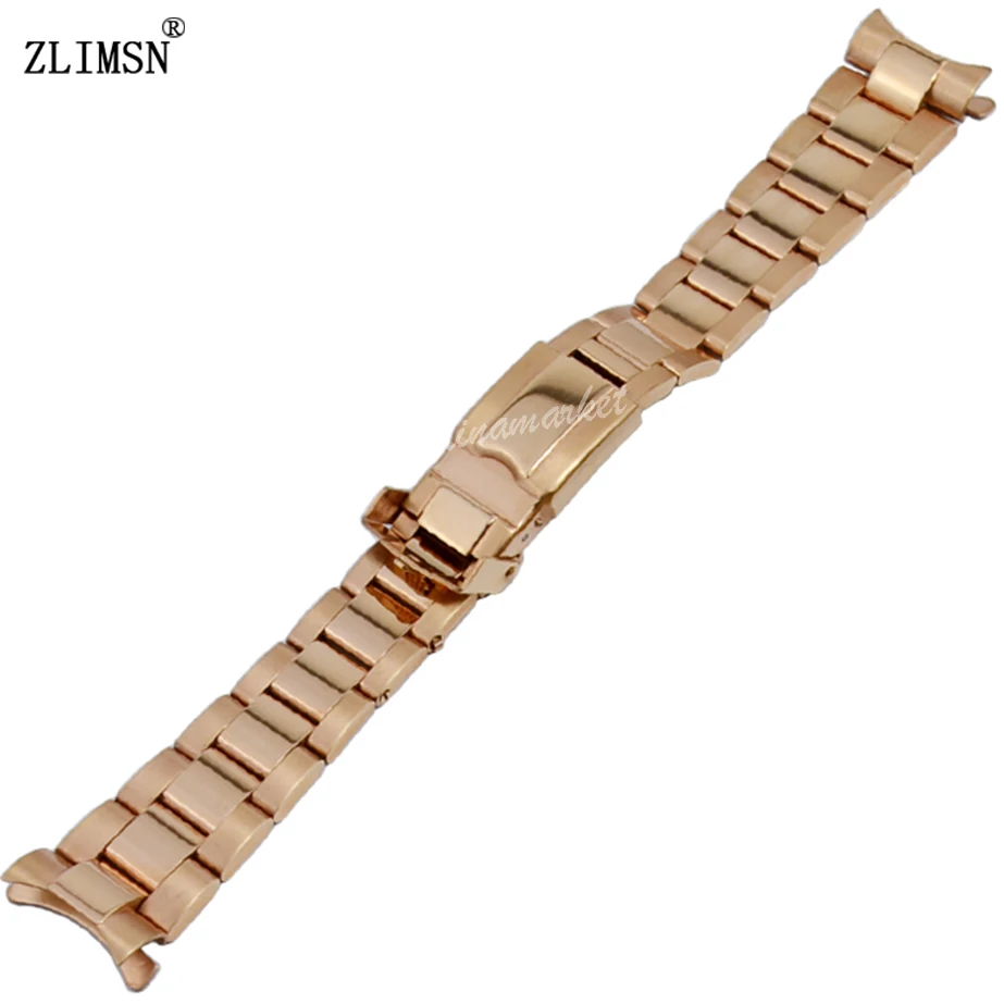 ZLIMSN 17mm Watch Bands Bracelets Pure Solid 316L Curved End Stainless