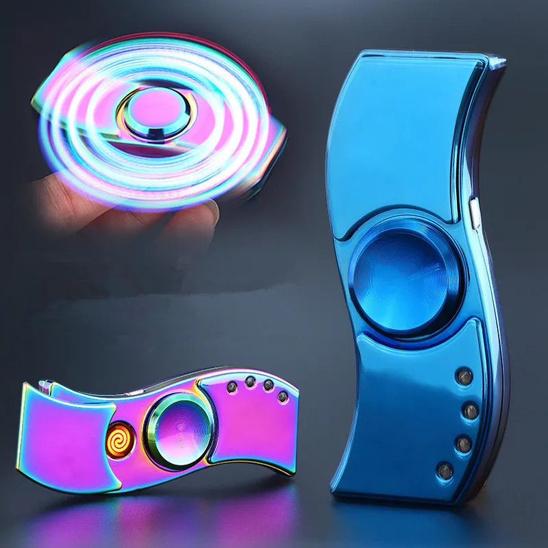 

2017 New USB Hand Spinner Lighter Rechargeable Electronic Lighter Cigarette Turbo Lighter Cigar Palsma Pulse Lighter Finger gyro