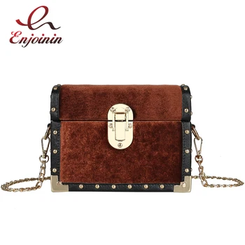 

New Style Retro Metal Buckle Corduroy Box Style Women's Shoulder Bag Handbag Female Crossbody Mini Messenger Bag Flap 3 Colors