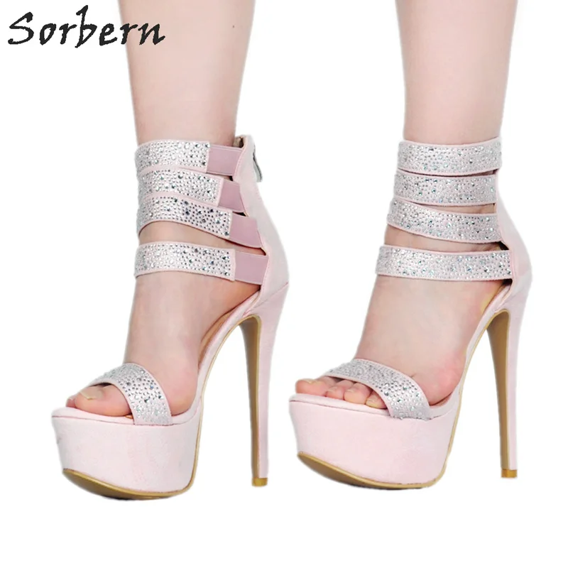 

Sorbern Pink Crystals Platform Women Sandals High Heels Gladiator Style Shoes Sandals Female Shoes Sandal Rhinestone Platform