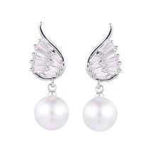 Новинка; Лидер продаж; Модные женские серебряные ювелирные изделия с крыльями ангела; Сияющие серьги-гвоздики; Ювелирное Украшение с жемчугом для женщин; вечерние подарки