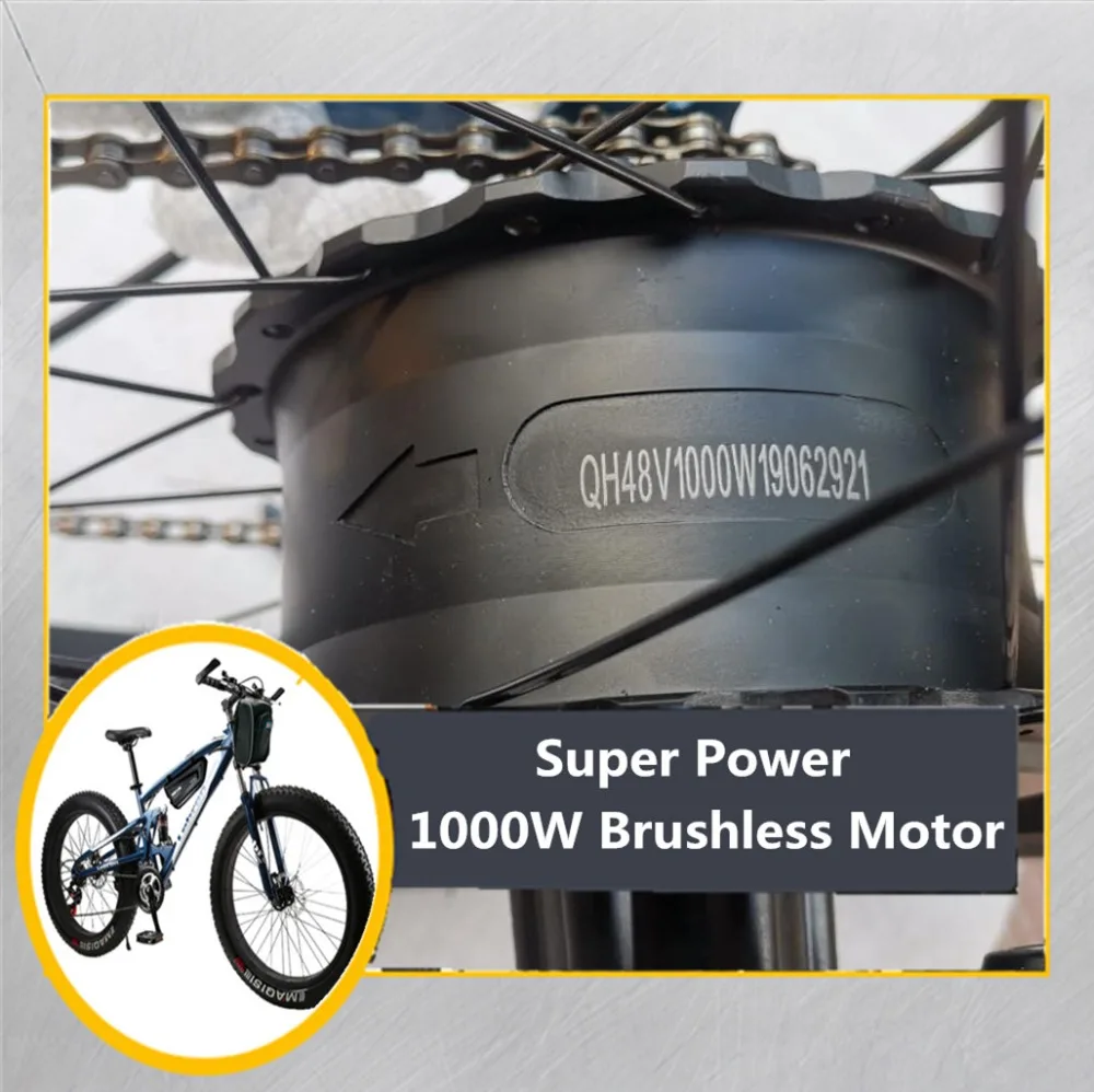 Clearance 17 "snow e-bike 7 speed, 26 * 4.0 fat tire snow bike, 48V 15AH 1000W strong electric bike, high carbon steel frame 1 Clearance 17 "snow e-bike 7 speed, 26 * 4.0 fat tire snow bike, 48V 15AH 1000W strong electric bike, high carbon steel frame 1