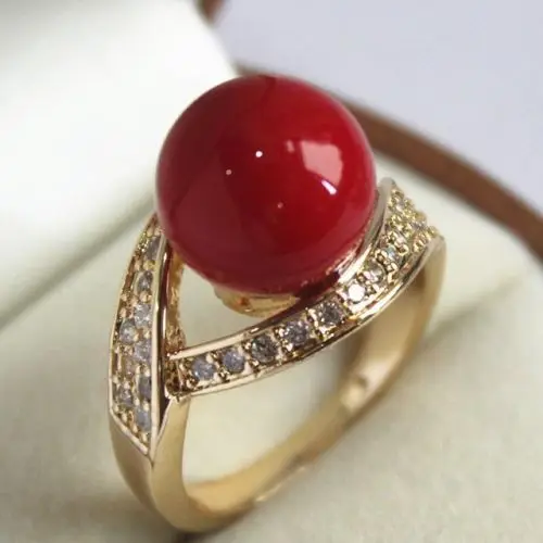 

Free shipping18K gold plted 12mm Red Shell Perl Ring Grde 4size choose 20