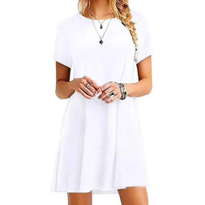 Women One-pieces Dress Solid Color Short Sleeves Oversize Casual Dress for Summer FDC99