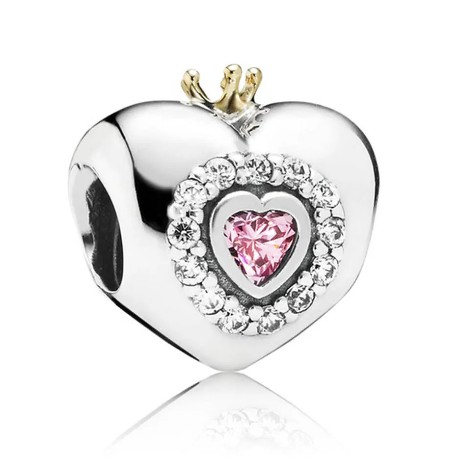 

Authentic S925 Sterling Silver DIY Jewelry Princess Heart Charm fit Pandora Bracelet Bangle Pink CZ