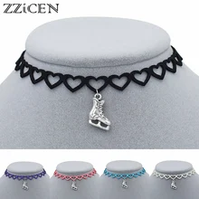 Новые Элегантные античные серебряные Айс-Роллер, ролик для массажа лица коньки роликовые коньки обувь подвеска сердце Чокеры кожаное ожерелье для женщин ювелирные изделия подарки