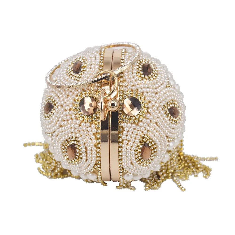 Golden Silver Beaded ball Evening Bags With tassels Women Wedding Bags Party Handbags Crystal Clutch Chain Shoulder bags