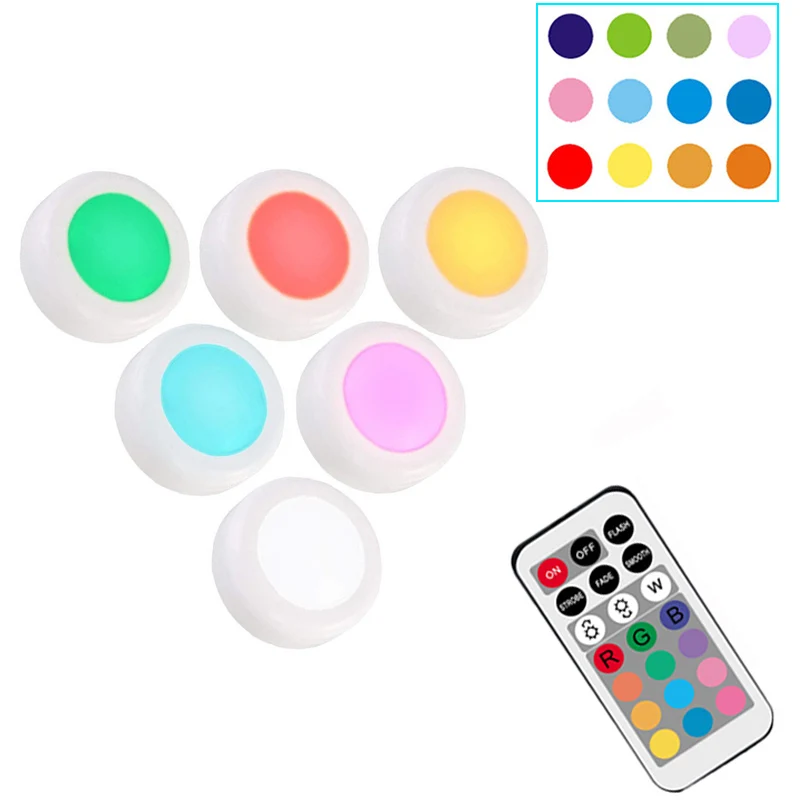 

RGB Night Lights with Remote Dimmable Battery LED Puck Light Under Cabinet Closet Indoor Lamp for bedroom decor lighting