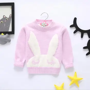 

Autumn and winter new children 's sweater girls knitted shirt bottom shirt cartoon rabbit purple round neck child kids clothing