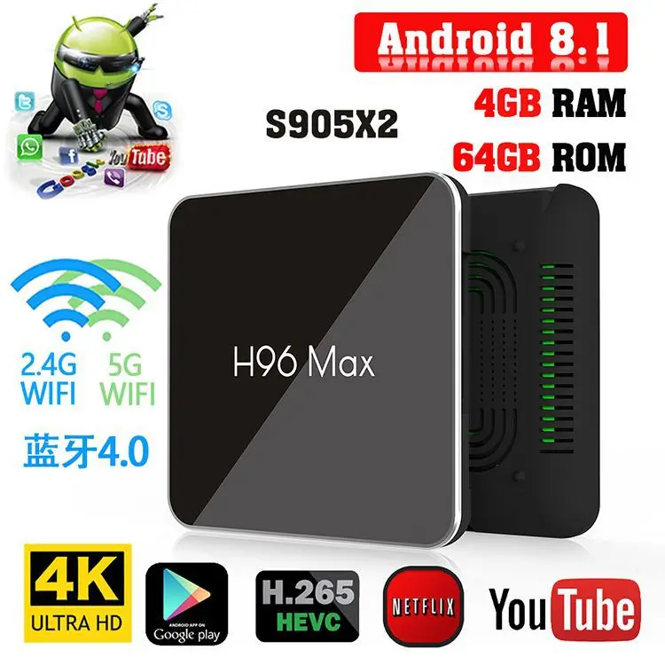 

H96 MAX X2 4K Android TV BOX H.265 Media Player Smart TV Box Amlogic S905X2 Set Top BOX Android TV Box Smart TV FOR IPTV HDMI