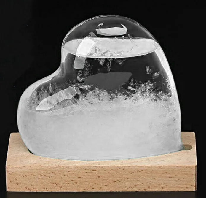 

Heart Transparent Crystal Water Drop Weather Forecast Bottle Storm Glass Liquid Wood Base Ornament Home Wedding Decor Craft Gift