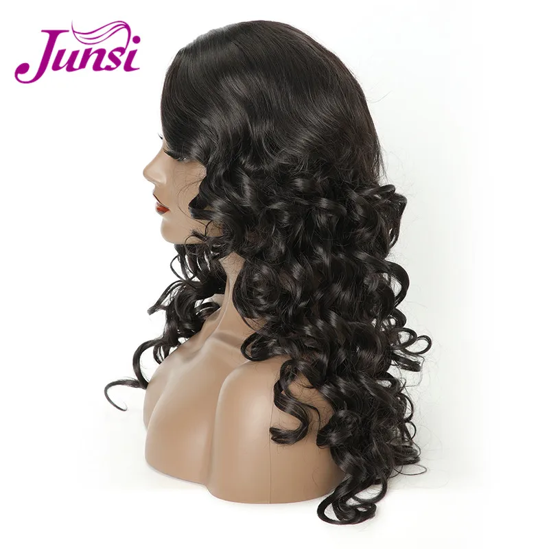 JUNSI длинные черные Искусственные парики для женщин Bouncy Curly Naturaly черный цвет женский термостойкий парик