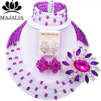 

Majalia Romantic African Jewelery Set Clear ab purple Crystal Beads Bride Jewelry Nigerian Wedding Jewelry Sets 5CC0011