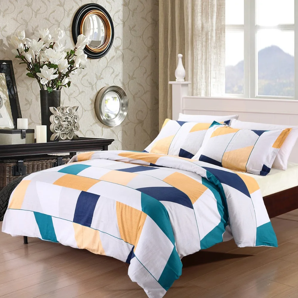 Neat Designs Soft Cotton Duvet Cover Set 3pcs Modern Geometric Bedding