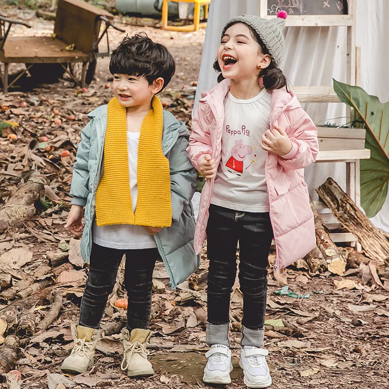 2019 Brand Winter Children's Long Hooded Down Jacket Children's Boy Girls Rabbit Ears Shape Candy Color Down Overwear Coat Cute05