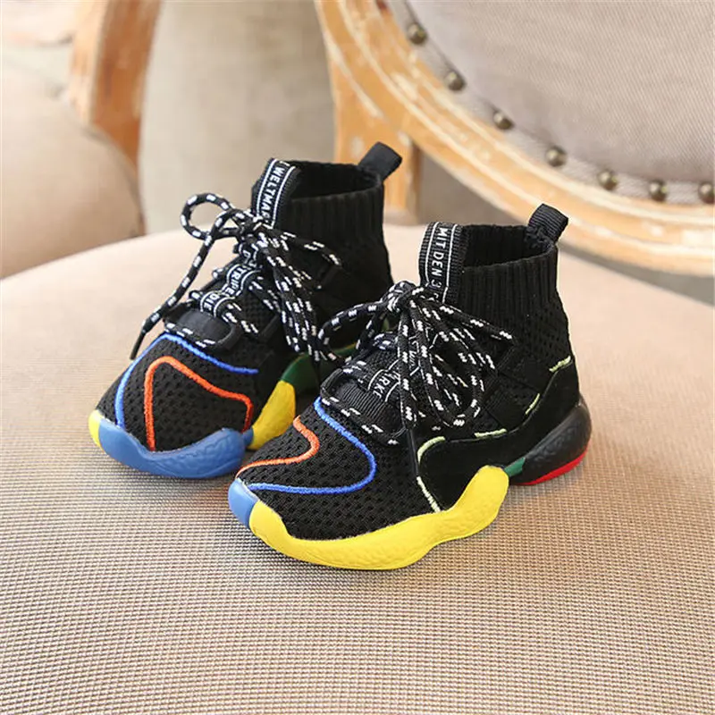 

Toddler Boys Girls 2018 new Hot Sock Sneakers Little Kid High Top Knit Booties Big Children Fashion School Brand Sport Shoes