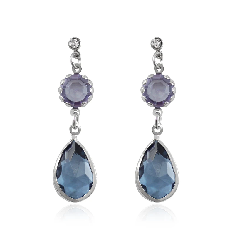 

Blue Crystal Round Drop Earrings Drops Sun Flower Rhinestone Pendant Earrings Exquisite Women Simple Fashion Party Jewelry