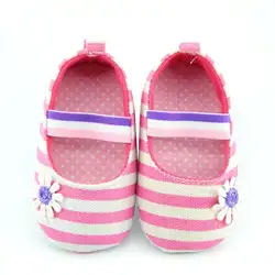 Для маленьких девочек Холст Полосатый Мягкая подошва обувь детская кроватка Prewalkers 0-18 месяцев