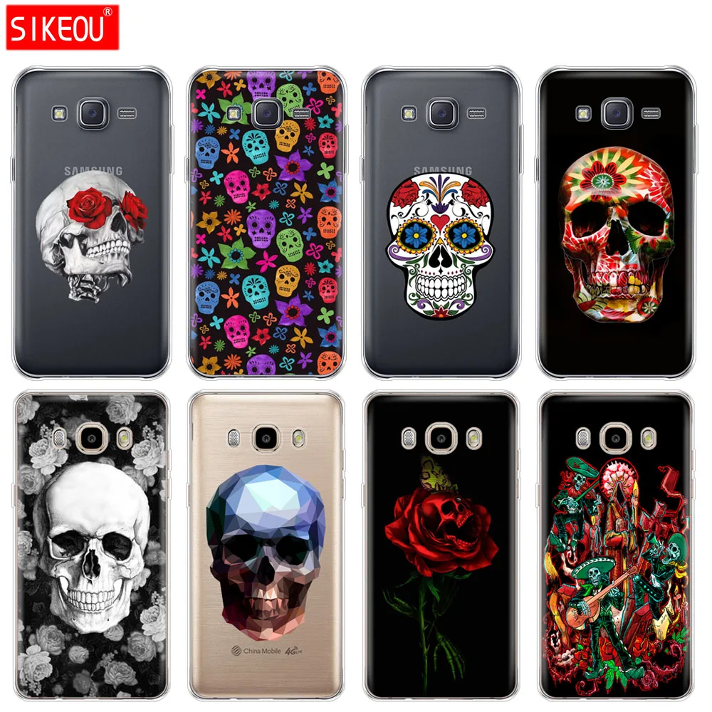silicone cover phone case for Samsung Galaxy J1 J2 J3 J5 J7 MINI 2016 2015 prime soft tpu Cute Flower Skull protective coque |