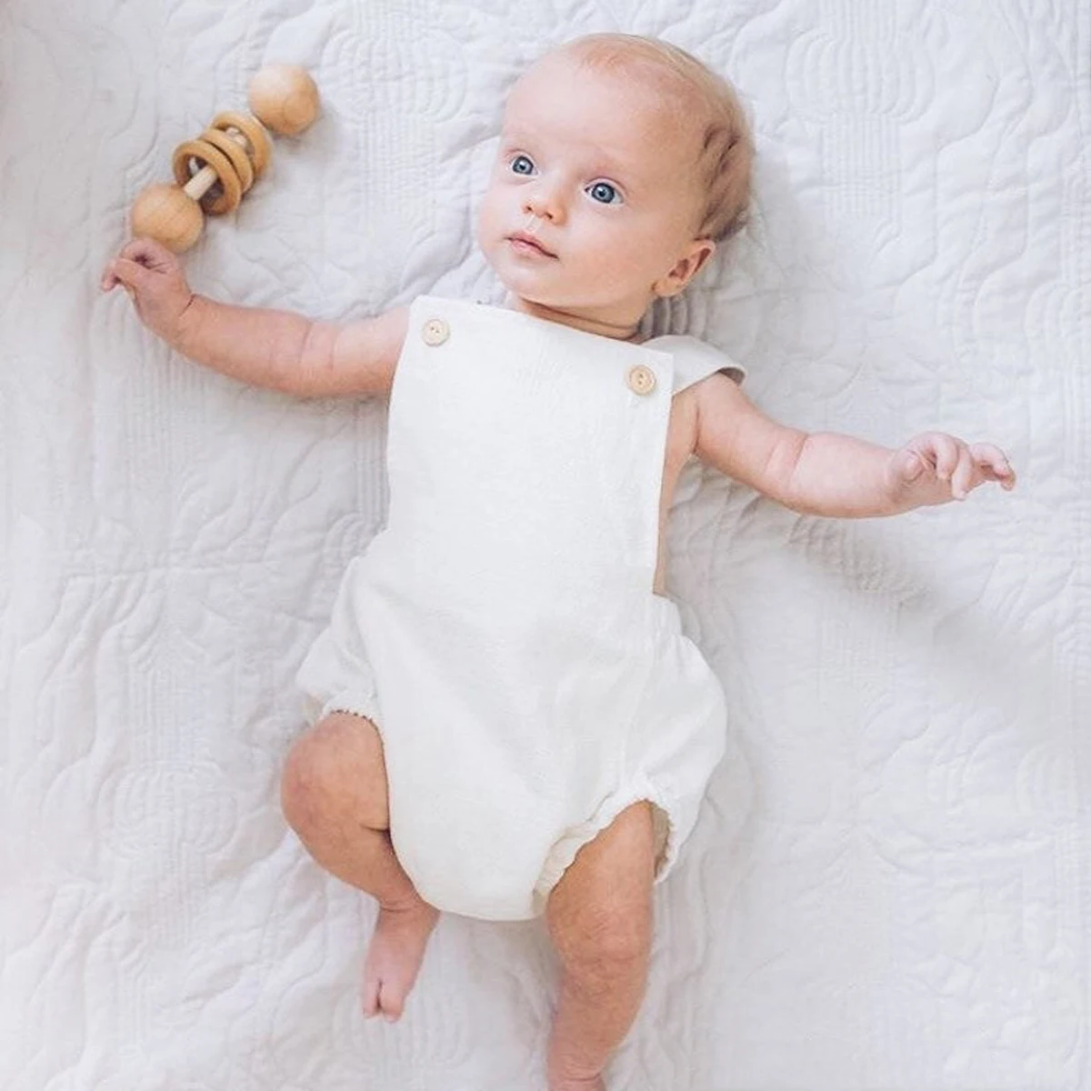 Stripe Buttons Up Sleeveless Straps Baby Rompers |