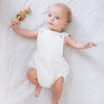 

Stripe Buttons Up Sleeveless Straps Baby Rompers