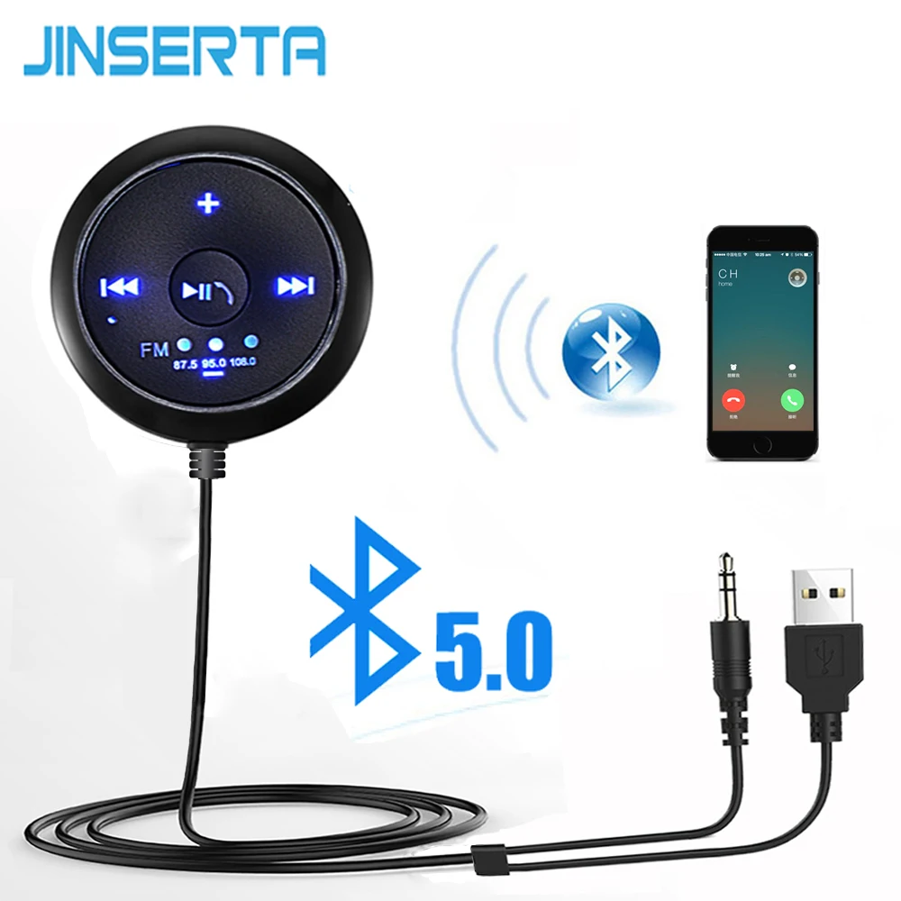 

JINSERTA 3.5mm AUX Bluetooth 5.0 Audio Receiver Car MP3 Player Music Adapter Handsfree LED Car Speaker Streaming Kit