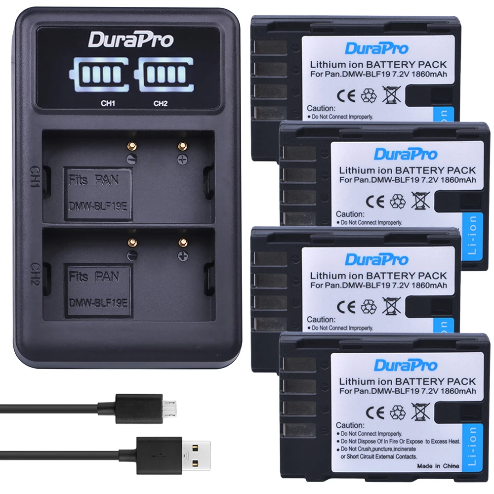 

4Pcs DMW-BLF19 DMW-BLF19E DMW-BLF19PP BLF19 BLF19E lithium Battery+ LED USB dual Charger for Panasonic Lumix GH3 GH4 GH5 G9