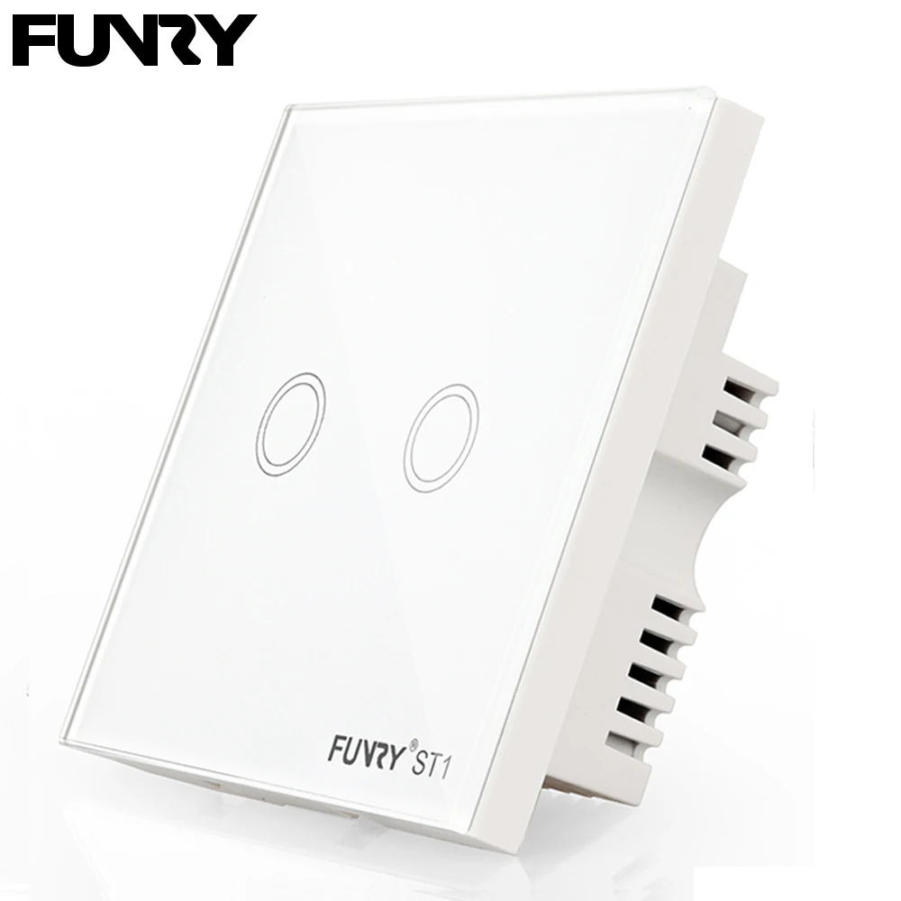 

Funry ST1 2Gang UK Standard Touch Switch 170V-240V 5-200W 86*86*36mm Luxury Glass Panel Led Touch Switch Wall Light Switch